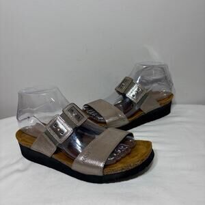 Naot Ashley Wedge Sandals Slides Leather Metallic Antique Gold Embellished 38/7
